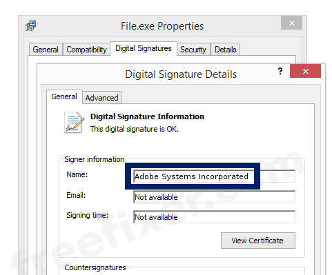 Screenshot of the Adobe Systems Incorporated certificate